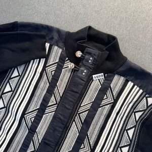 Silver Silk Mens 4XL Tribal Geometric Full Zip Sweater Jacket Faux Suede Black